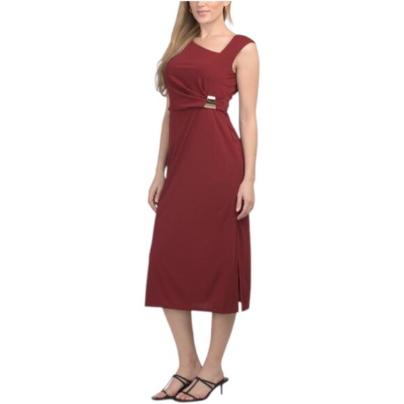 London Times Dresses & Skirts - LONDON TIMES Side Slit Maxi Sheath Dress With Hardware Detail